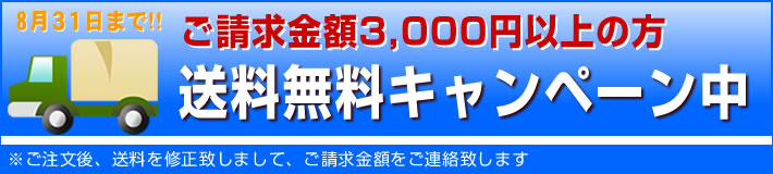 ご請求金額が3,000円以上の方、送料無料キャンペーン実施中